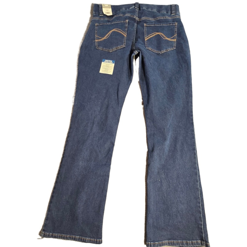 NWT Lee Riders Indigo Womens Pull On Flare Jeans Deep Dyed Blue Sz 16M Wide Leg